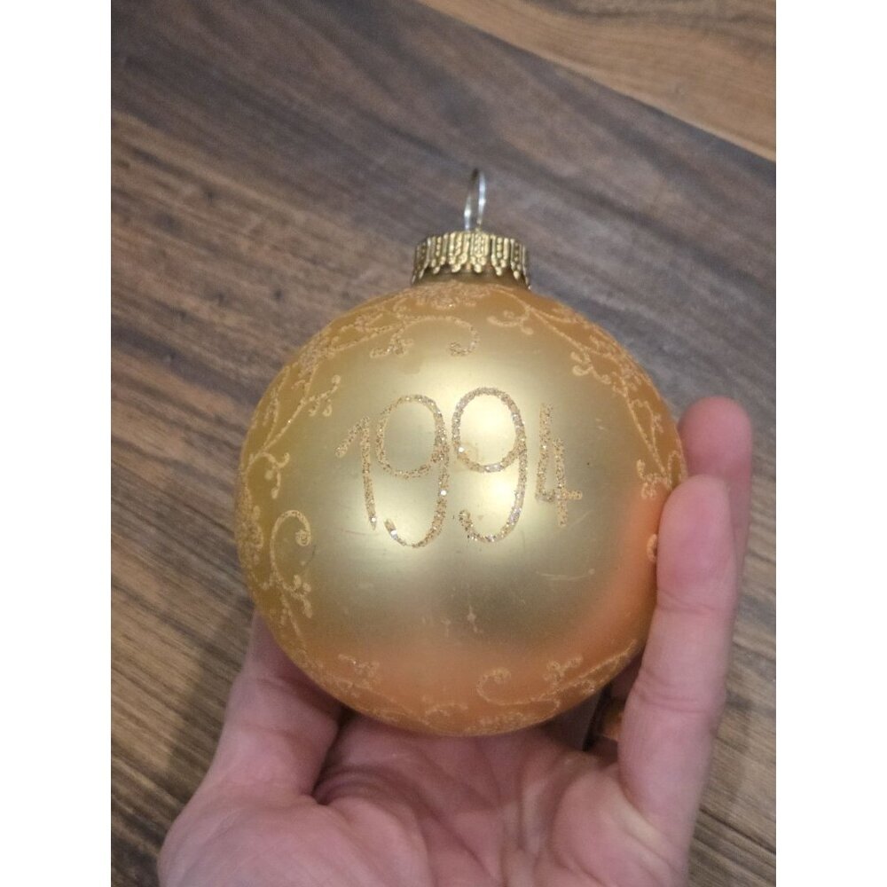 Vtg Germany Glass Christmas Ornament Santa Children Gold Ball 4” Hand Decorated - Picture 4 of 8